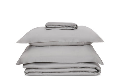 ethical bedding's bundle bedding set in stone grey