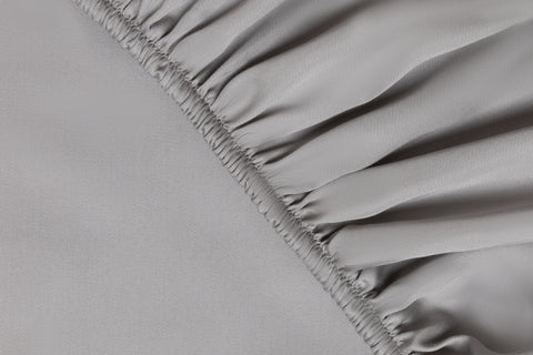 ethical bedding fitted sheet close up in stone grey