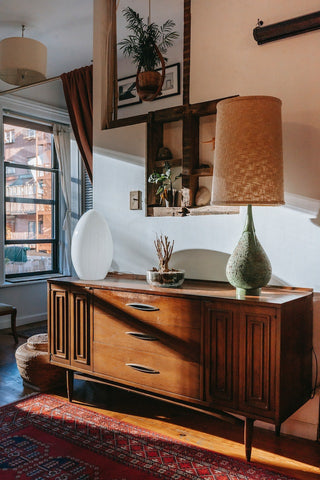 brown antique cabinet in room