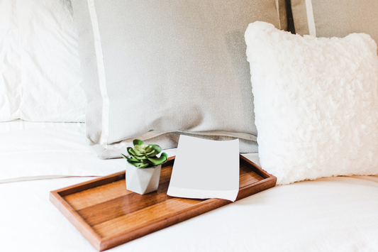 clean white bedding with tray